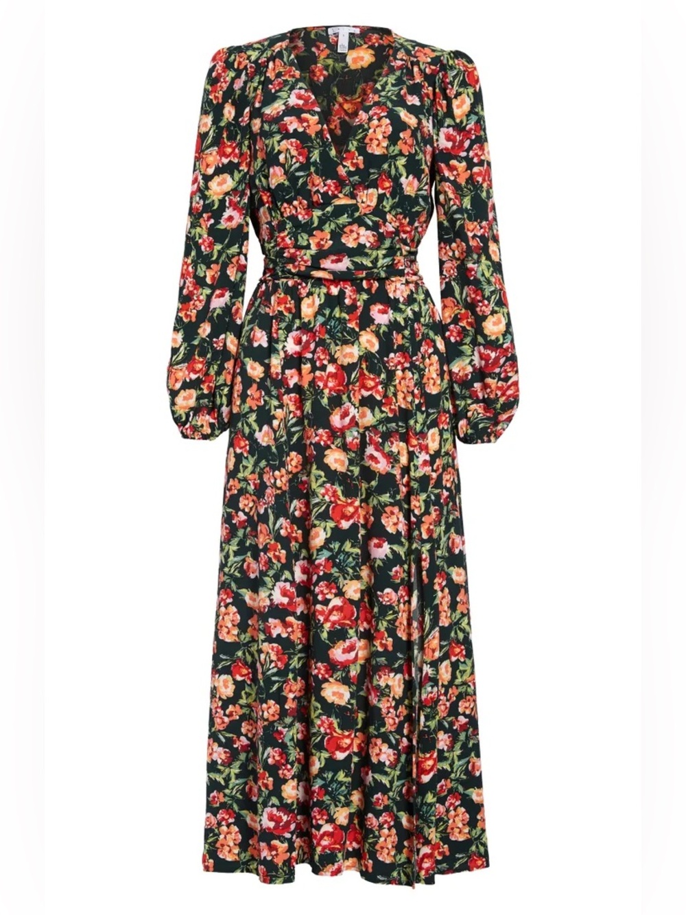 Leith Red & Green Floral Midi Dress 3/4 Sleeve Length NWOT